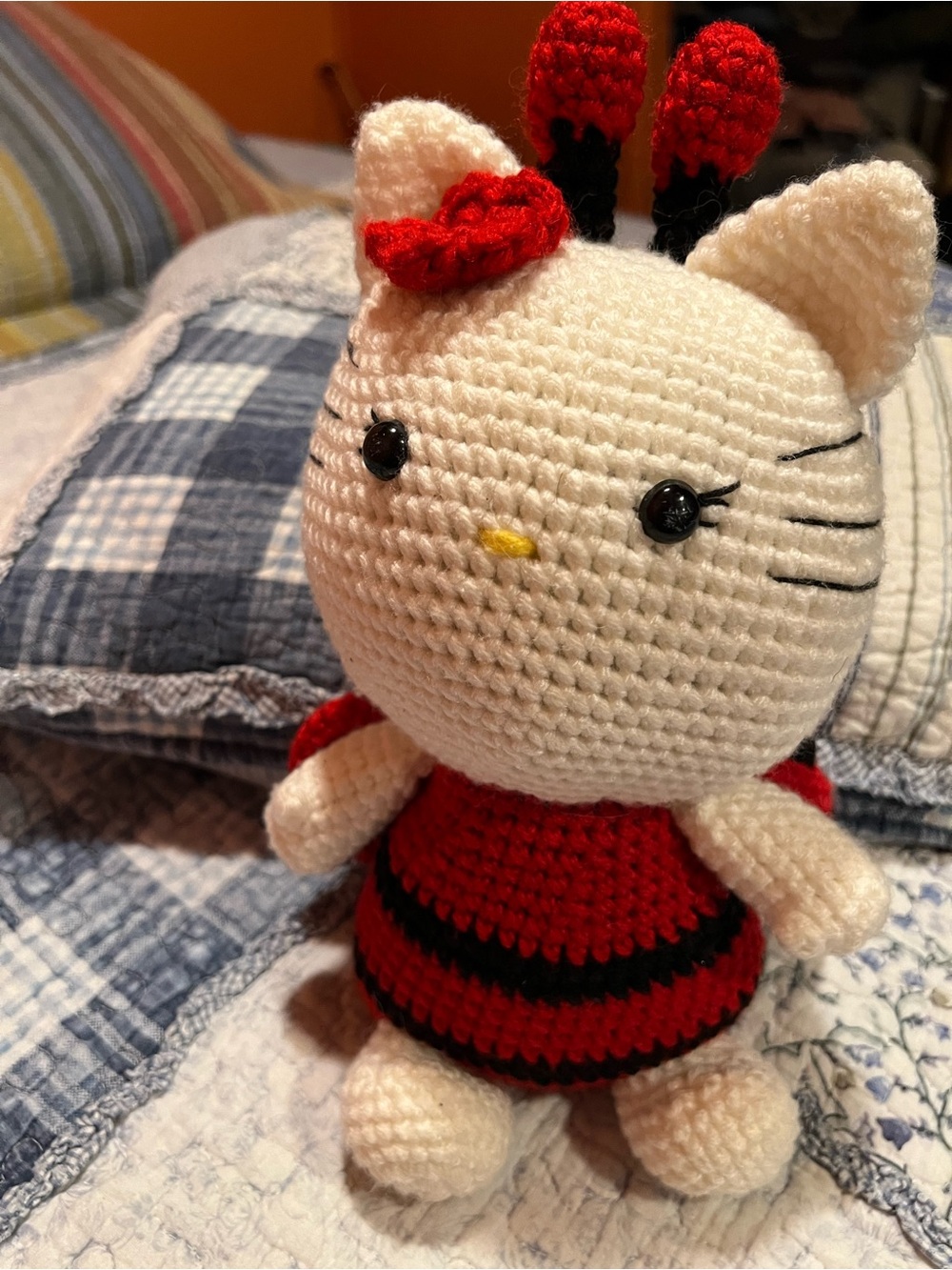Handmade White & Red Crocheted Cat Toy for Cats